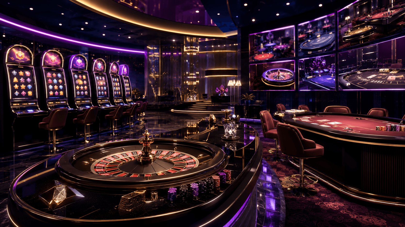 Casino game selection with slots, roulette, blackjack, and live dealer screens